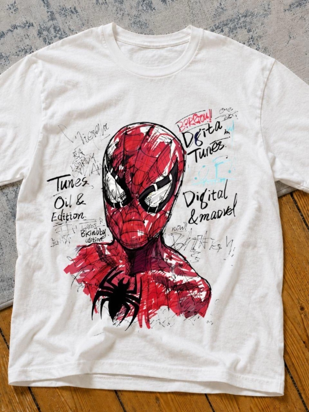 White Spider-Man Sketch Graphic Tee
